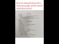 How to stop printing extra page at the end of word file
