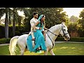 Husband Wife Ride Together On Horse Wife In Blue Saree