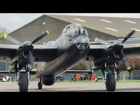 Avro Lancaster NX611 Just Jane launches her 4 Merlin engines.