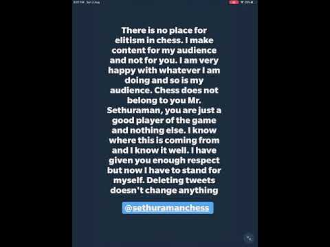 Samay Instagram story response to Tweet by GM Sethuraman & Padmini Rout. Chess Elitism Part-7