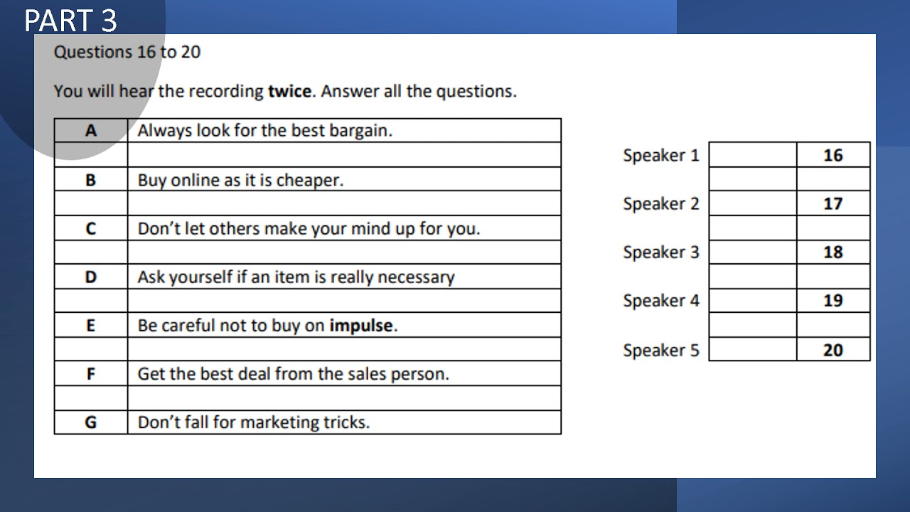 SPM LISTENING PART 3