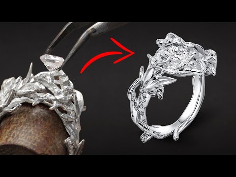 Custom Floral Style Silver Ring - Making Silver Ring ASMR
