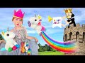 KiNG and QUEEN build Unicorn Castle!!  Play Pretend Game with Dad, neighbor won’t wakeup makeover 🦄