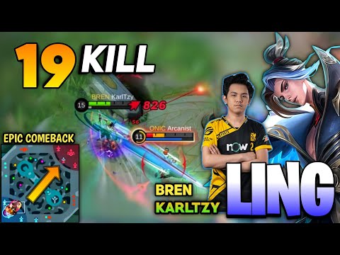 19 KILL! EPIC Comeback! Top Global Ling Gameplay [ Ling Best Build 2021 ] By BREN Karltzy - MLBB