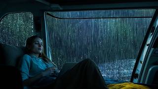 Heavy Rain Sounds in a Parked Car on a Lonely Forest Road at Night | Deep Sleep, Relax & Insomnia