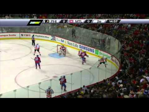 Halpern hit on Hartnell, Lapierre hit on Carle and Coburn, Moen hit on Coburn (2010-12-15)