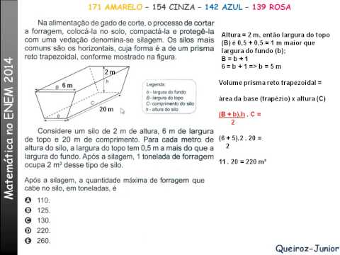 Matemática ENEM 2014 - 171 AMARELO – 154 CINZA – 142 AZUL – 139 ROSA - Na alimentação de gado...
