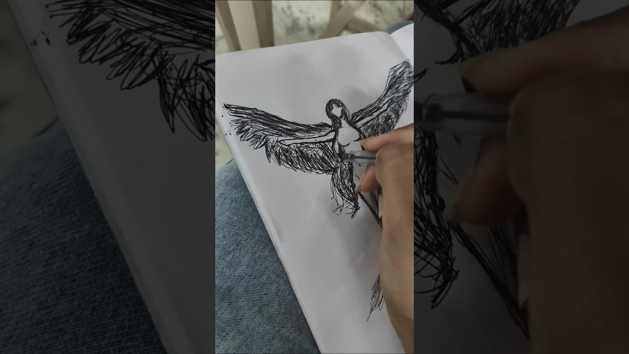 An angel doesn't always have white wings 🔮🪽#art #pensketch #powerful #dark