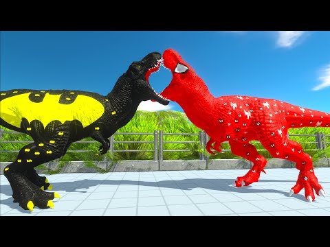 SPIDERMAN T-REX vs BATMAN T-REX DEATH RUN - Animal Revolt Battle Simulator