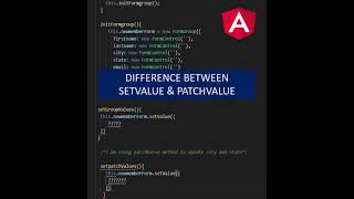 DIFFERENCE BETWEEN SETVALUE & PATCHVALUE IN ANGULAR #shorts