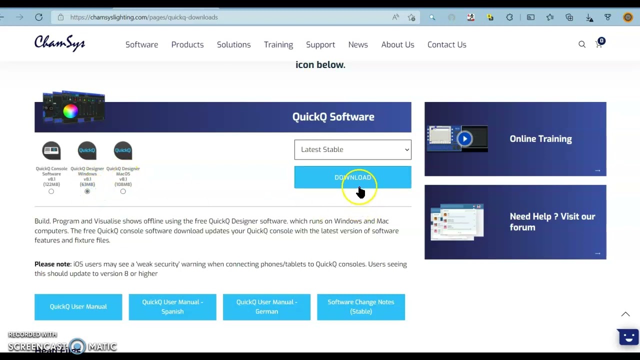 How to download and open Cham Sys Quick Q software