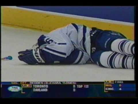 Daniel Alfredsson's hit from behind on Darcy Tucker, plus post-game reaction (2002 playoffs)