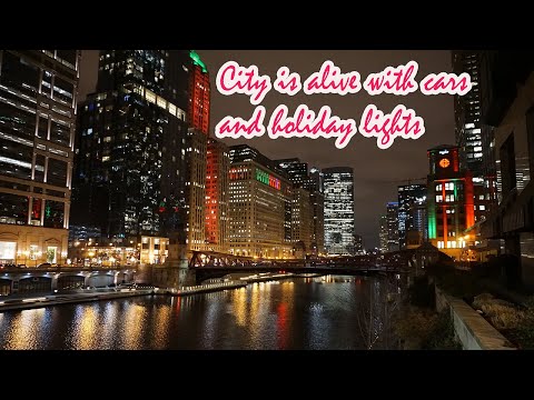 City is alive with cars and holiday lights, City Christmas decoration