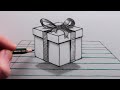 How to Draw a Floating Gift Box 3d Trick Art on Line Paper
