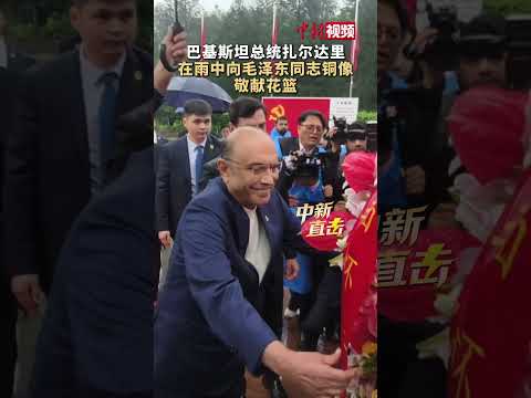 巴基斯坦总统在雨中向毛泽东同志铜像敬献花篮#毛泽东 #巴基斯坦 #中国