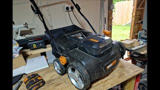 Worx wg855 review game changing for lawn care 40v Brushless cordless scarifier verticut lawn rake