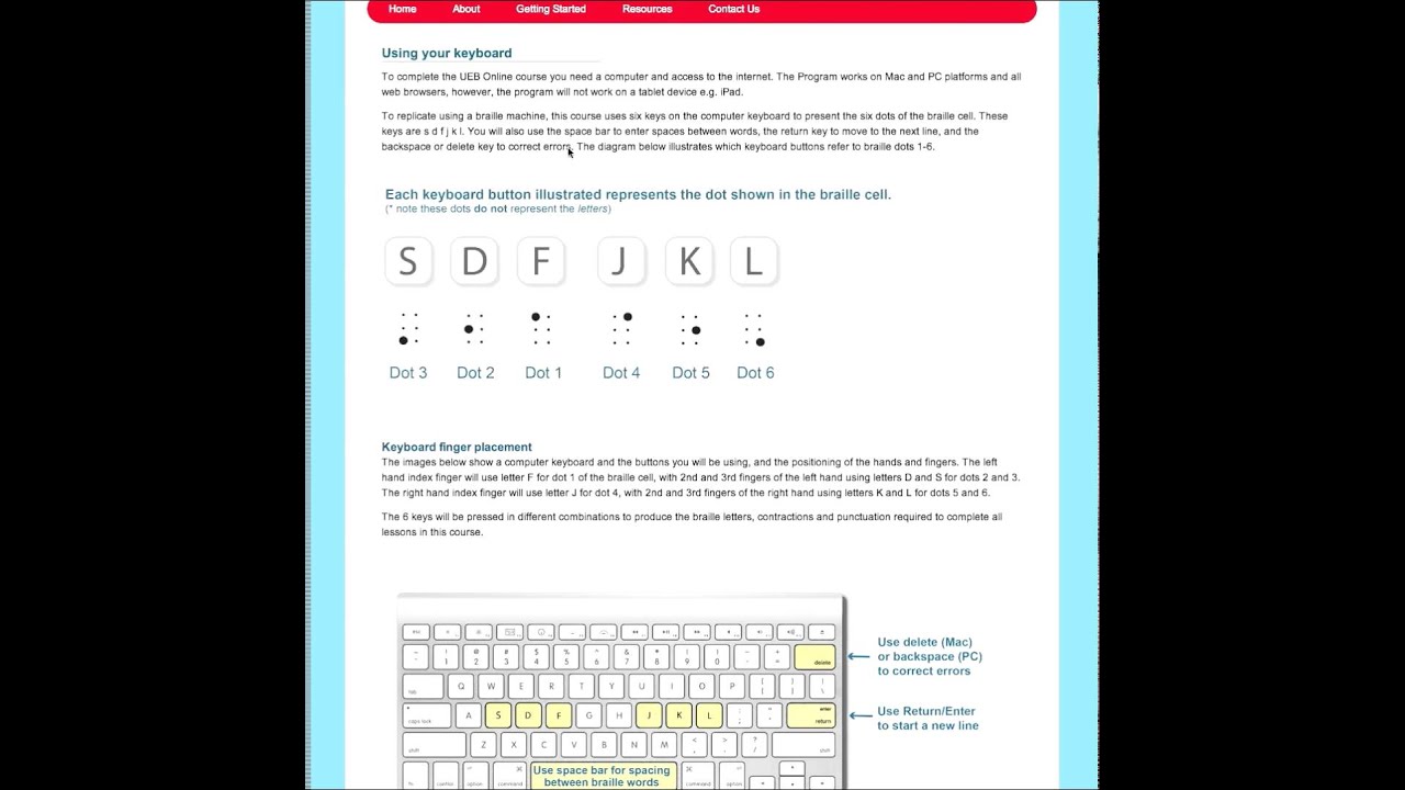 UEB online using your keyboard