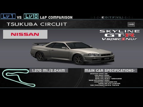 Enthusia Tsukuba Lv1 Vs Lv10- Nissan Skyline GT-R V-spec II Nür (R34)