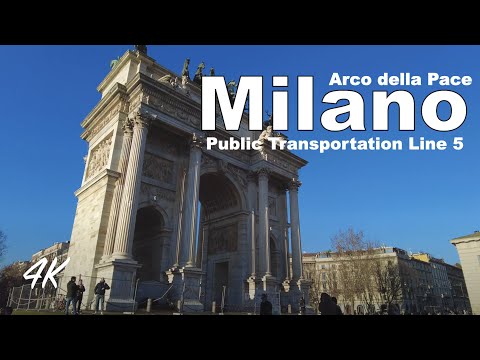 ITÁLIA, MILÃO: Transporte público linha 5 do metrô e bonde nº 1 de San Siro para Arco della pace 4K