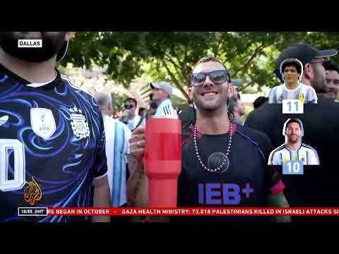 Paul Rhys interviewing Argentina football fans in Dallas ahead of the 2026 FIFA World Cup