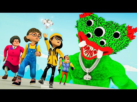 Nick Stole Diamond~! Giant Green Huggy Wuggy Is Coming - Scary Teacher Nick & Tani 3D Cartoon Ep.12