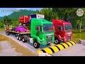 Double Flatbed Trailer Truck cars vs rails tractor vs train cars vs bollards Beamng Drive 407