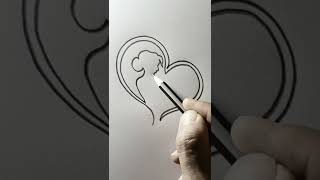 One line drawing of mother with baby inside a heart #aram_nabeel #shorts #art