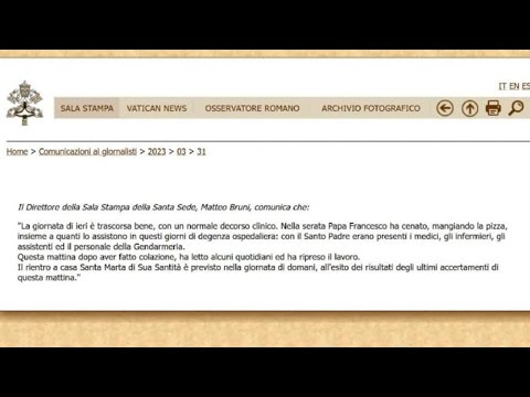 Papa Francesco lascerà l'ospedale domani, il comunicato del Vaticano