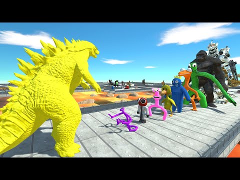 Godzilla Classic Yellow vs Rainbow Friends LAVA DEATH RUN - Animal Revolt Battle Simulator