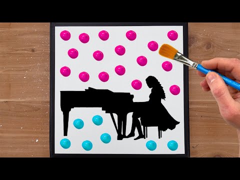 Girl Playing Piano | Silhouette Art | Acrylic Painting on Canvas Step by Step #186