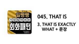 [ 일빵빵 가장 많이 쓰는 회화패턴 ] [ CHAPTER 045. THAT IS ] 03. THAT IS EXACTLY WHAT + 문장