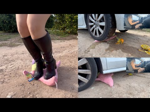 A Woman Runs OVER A Stuffed Animal With Her Car - CAR CRUSH TIRE (Part 2)