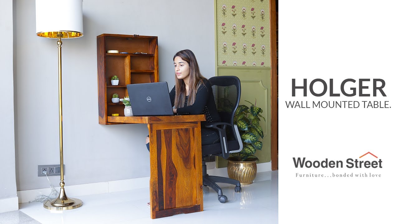 Holger Foldable Wall Mounted Table [ Space Saving Study Table ] Wooden Street