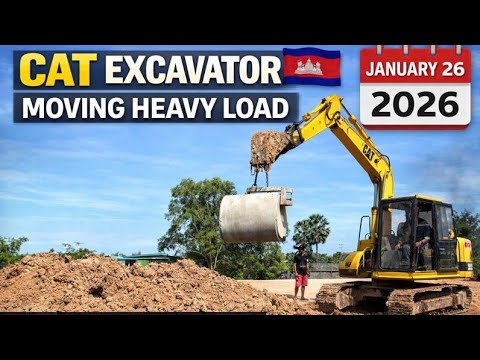 Heavy Machine in Action! 🟡 CAT Excavator lifting concrete pipe