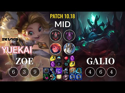 RNG yuekai Zoe vs Galio Mid - KR Patch 10.18