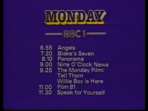 Monday 16th November 1981 BBC1 - Nationwide - Blake's Seven - Angels - Panorama