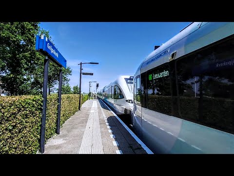 8+3 car GTW-D Accelerating at high speed through Grijpskerk! - Fly-by -