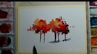 Vibrant Autumn Trees in Few Colors Watercolor Tutorial