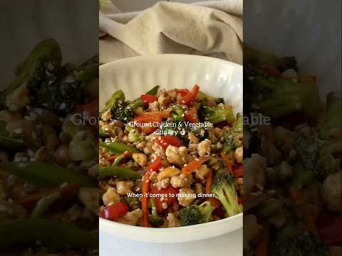 Ground Chicken & Vegetable Stir Fry, easy one pan dinner! Healthy, quick, low-carb, high-protein.