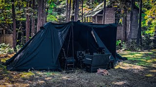 【4K】無骨キャンプギアと焚き火と石油ストーブで寒さ対策万全で挑む。【ブラックキャンプ】ツインテント、アルミコンテナカスタム、ボックスカスタム、キャンプ収納、防寒対策