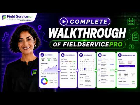 Visão completa do FieldServicePro: CRM, agendamento, trabalhos e faturamento