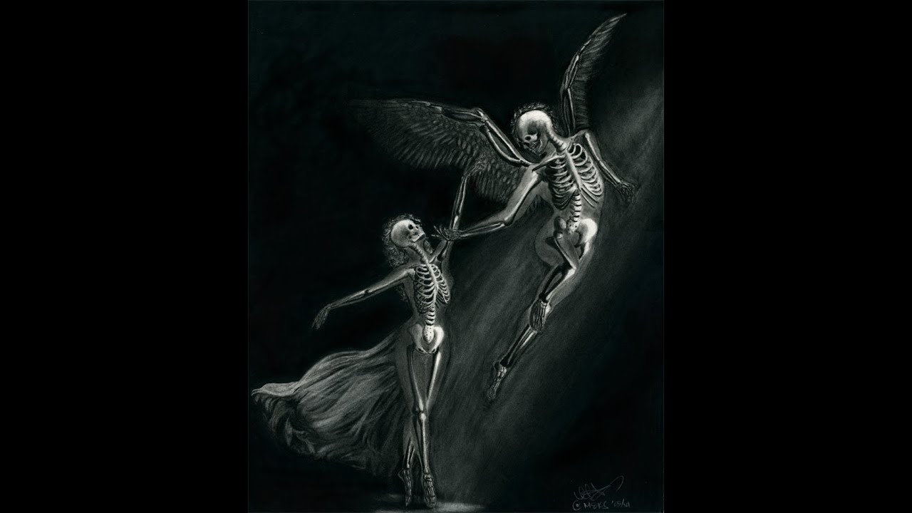 Speed Drawing - Forbidden Dance - Charcoal Skeletons Ballerina Angel Illustration