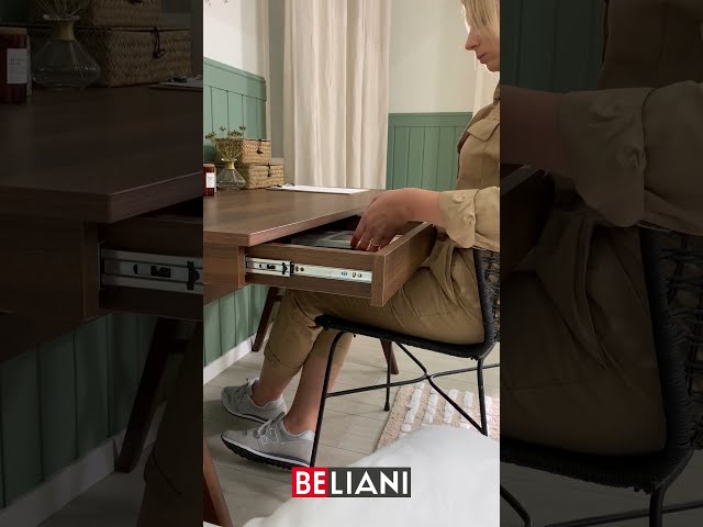 Video Teaser für BELIANI - SHESLAY Practical Home Office Desk 2 Drawers Wooden Look
