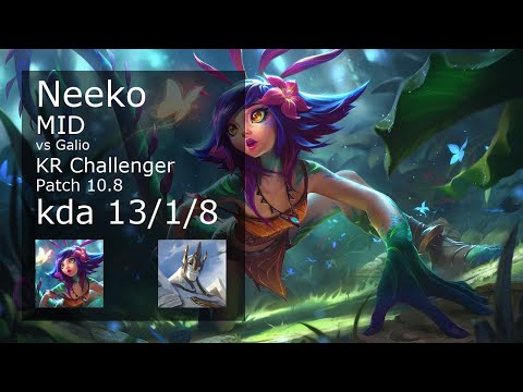 Neeko Mid vs Galio - KR Challenger 13/1/8 Patch 10.8 Gameplay // [롤] 니코 vs 갈리오 미드