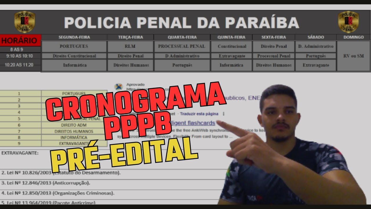 CRONOGRAMA PPPB, COMO VOU ESTUDAR PARA A POLICIA PENAL DA PARAÍBA, MELHOR METODO PRE-EDITAL.