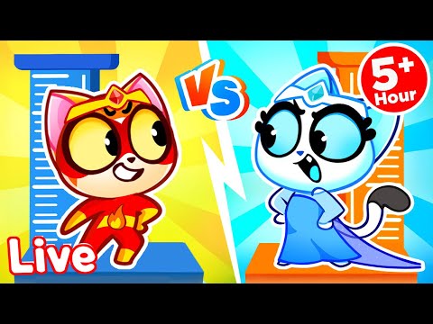 🔴 LIVE 5 Hours | Fire VS Ice Superhero Challenge ❄️🔥 Learn Opposites & Fun Stories for Kids