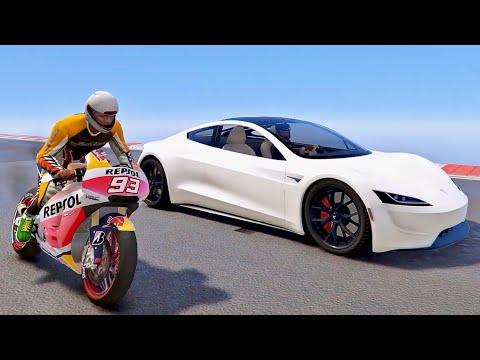 Tesla Roadster vs MotoGP Honda Marc Marquez - Drag Race