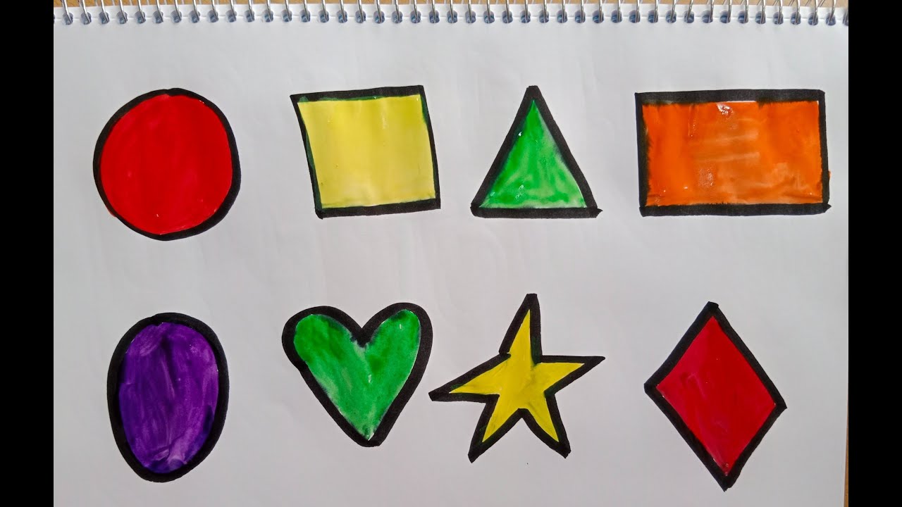 Learn how to draw the basic shapes step by step and colouring Circle, Square, Triange, Rectangle