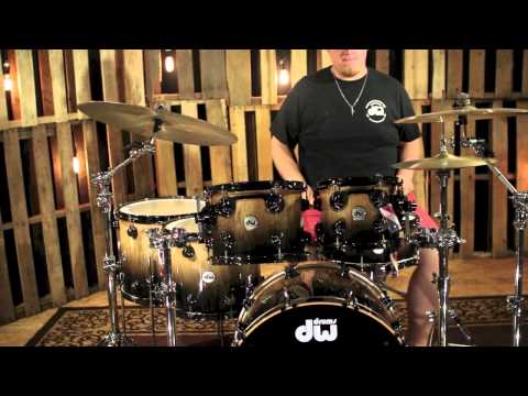 DW Drums Collector's Candy Black To Natural Fade Over Heartwood Curly With Black Nickel Hardware