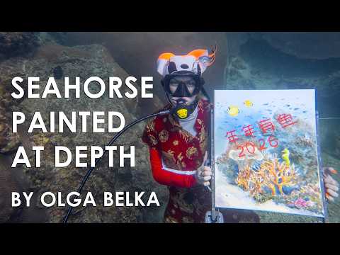 Painted entirely under the sea by Olga Belka for Chinese New Year 2026 Lunar, underwater art